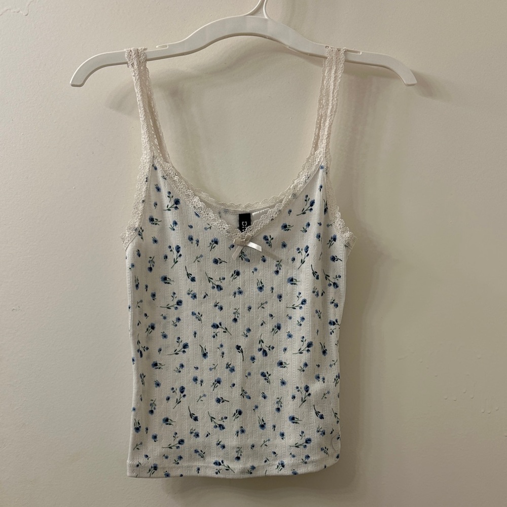 H&M White and Blue Floral Camisole